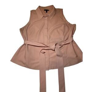 Lane Bryant Pinstripe Pink Sleeveless Belted Button Down Top Women’s Size 24